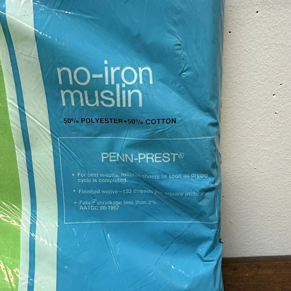 Vintage No Iron Muslin Full Flat Sheet Bright Retro Green Made in USA NEW NOS